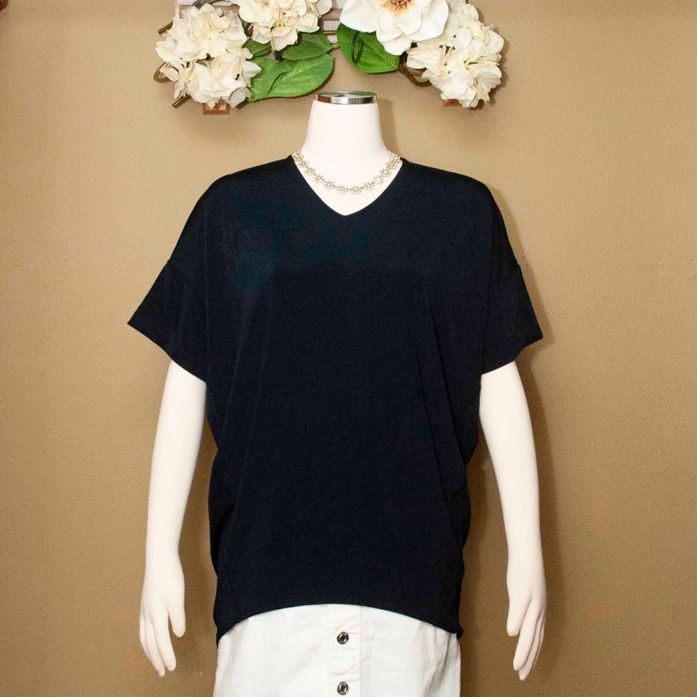 Chico's Travelers Navy Dolman Sleeve Tunic Popover Tunic Top size S
